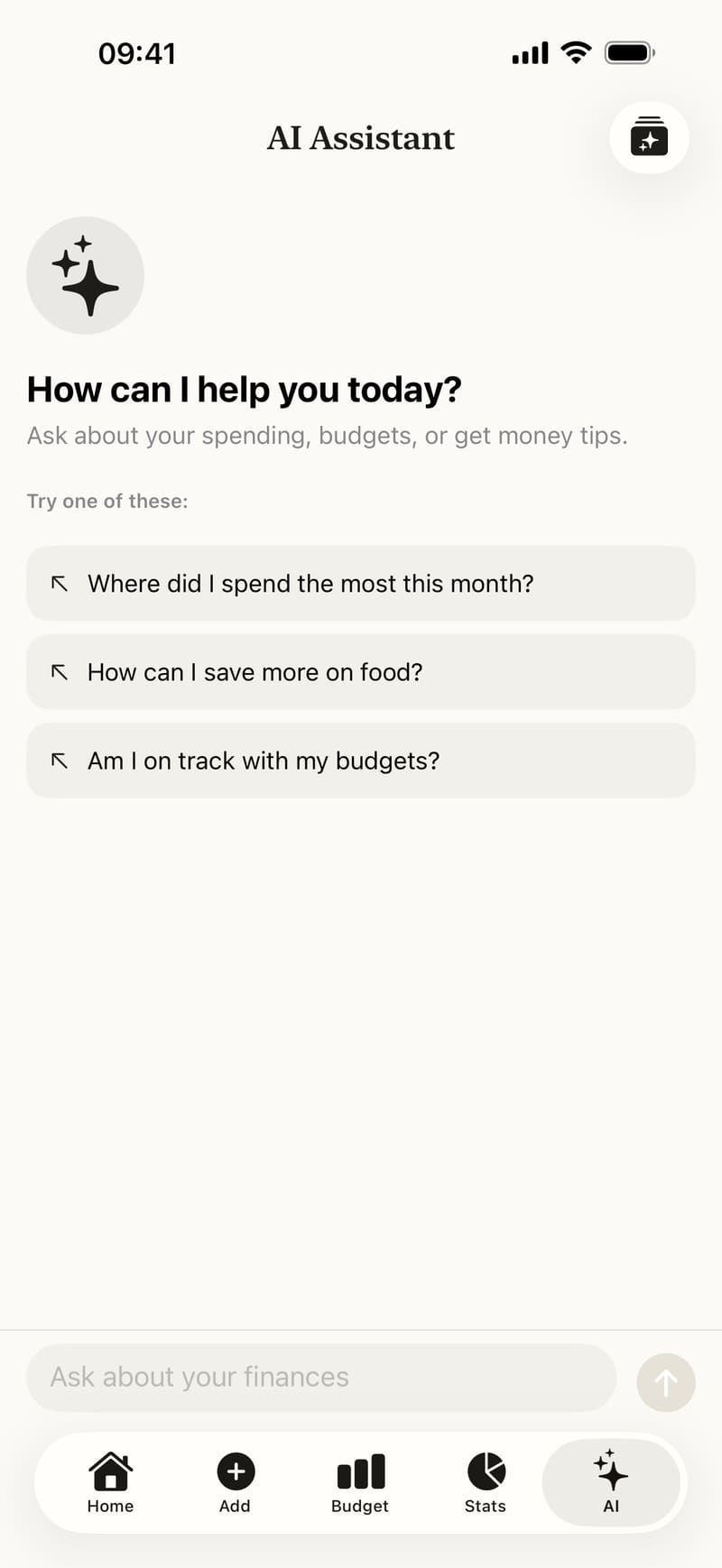 The AI Assistant with its suggested questions