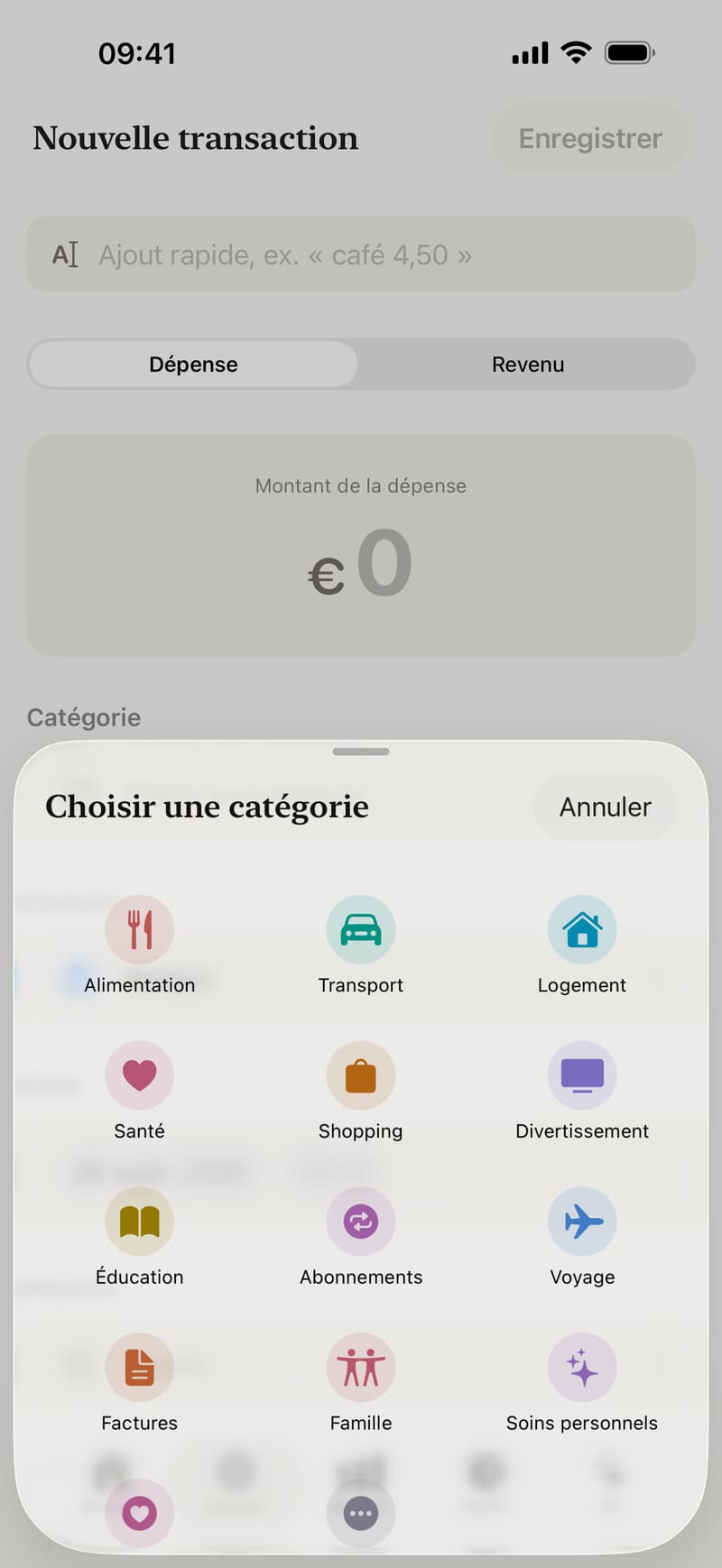 Ajout d’une dépense dans Fince