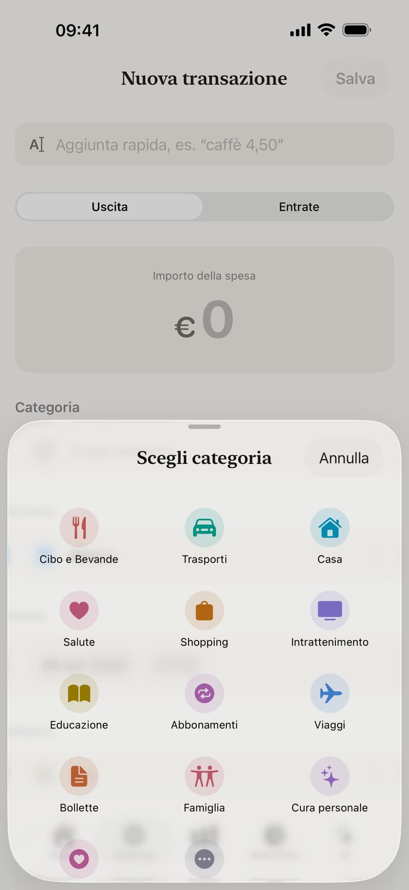 Aggiunta di una spesa in Fince