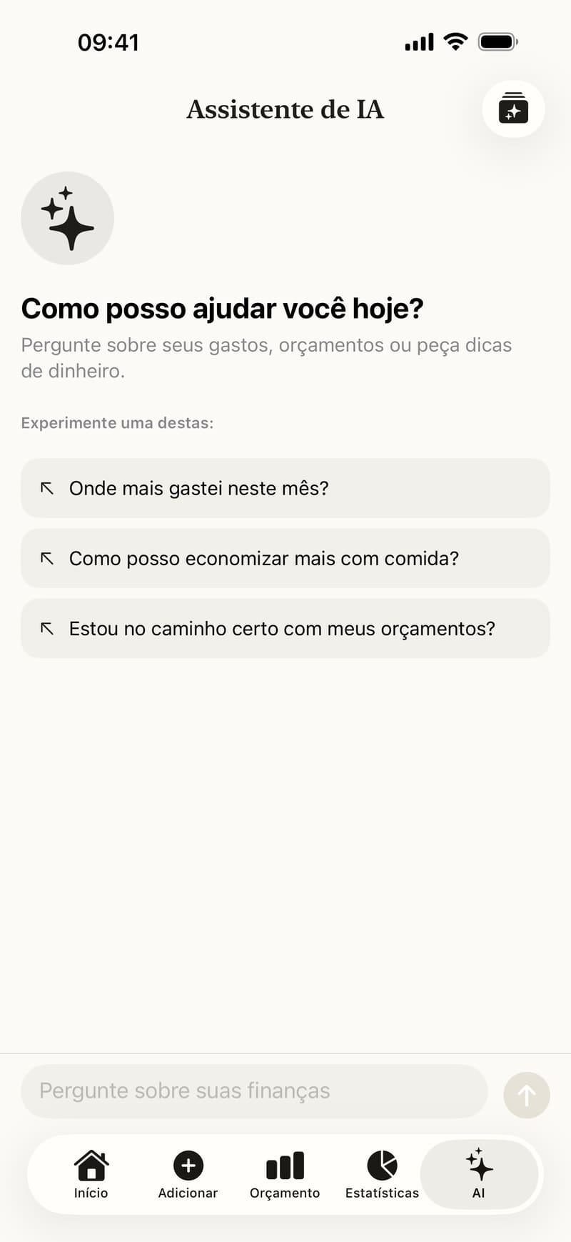O chat com IA do Fince responde a uma pergunta sobre os gastos do mês