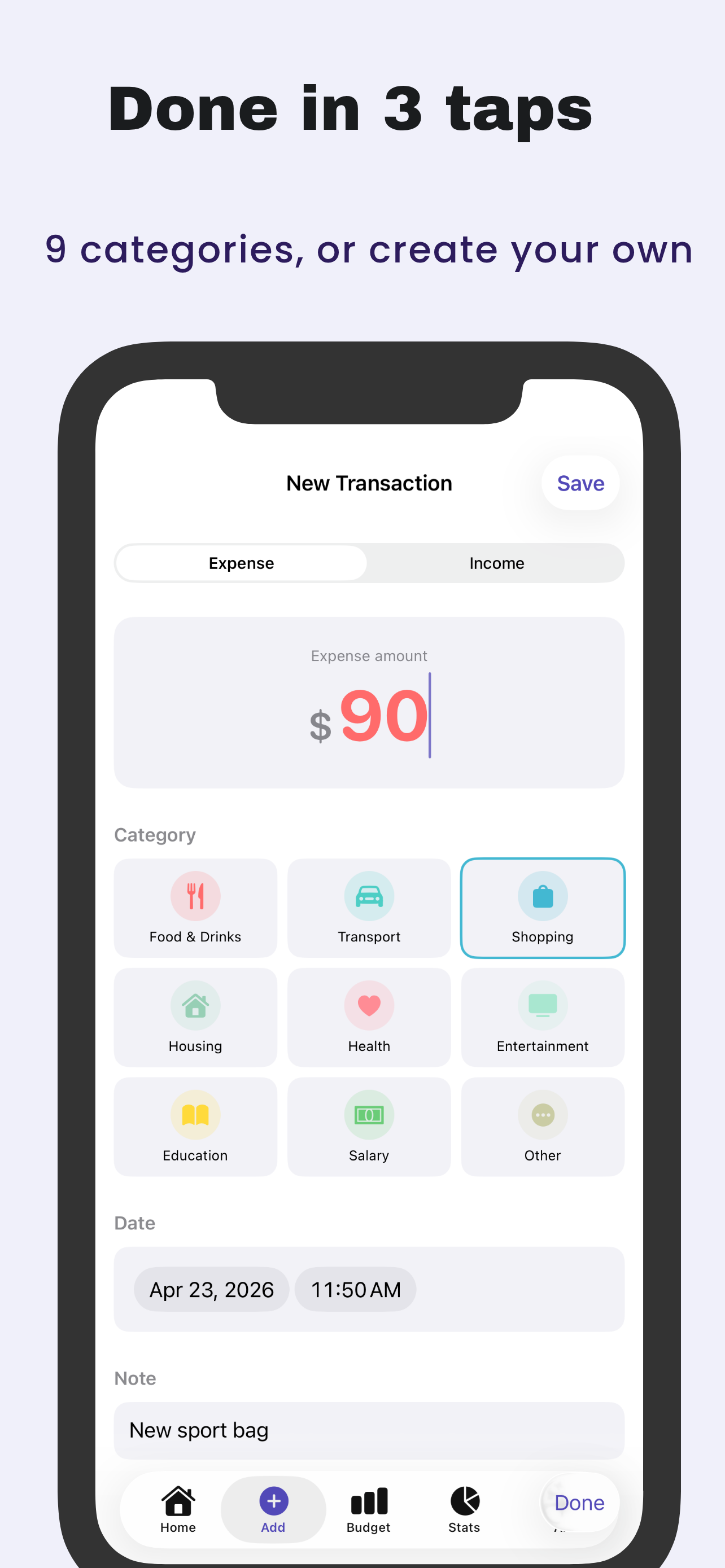 Add new transaction screen