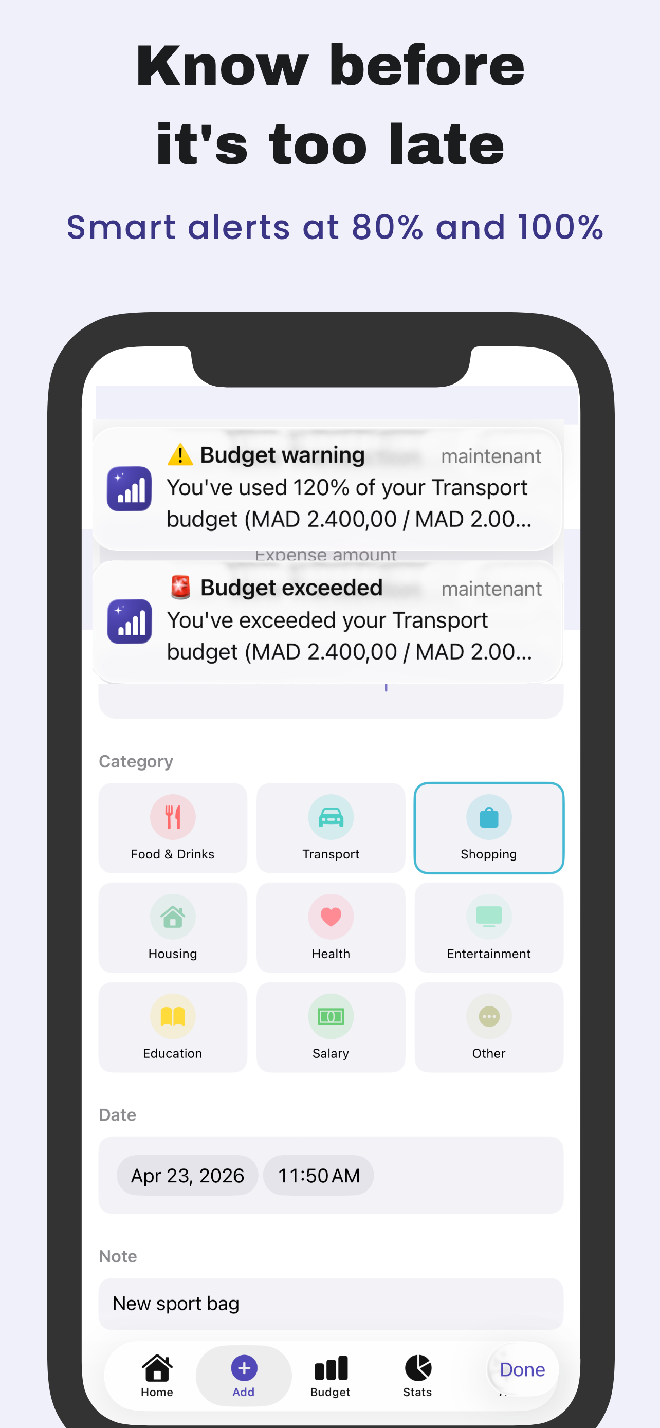 Budget level notification on iPhone